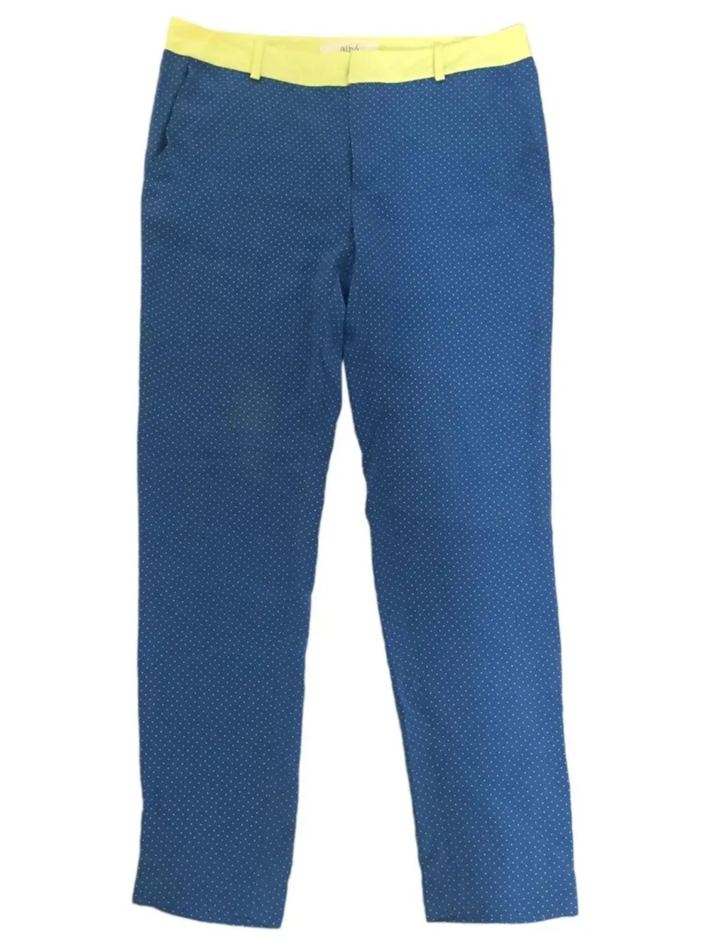 Blue Polka Dot Pants with Yellow Waistband silk pants